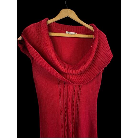 Y2K Knit Sweater Top Long Tunic Bodycon Wiggle Cowl Neck Red Preppy Size Large - Picture 6 of 13